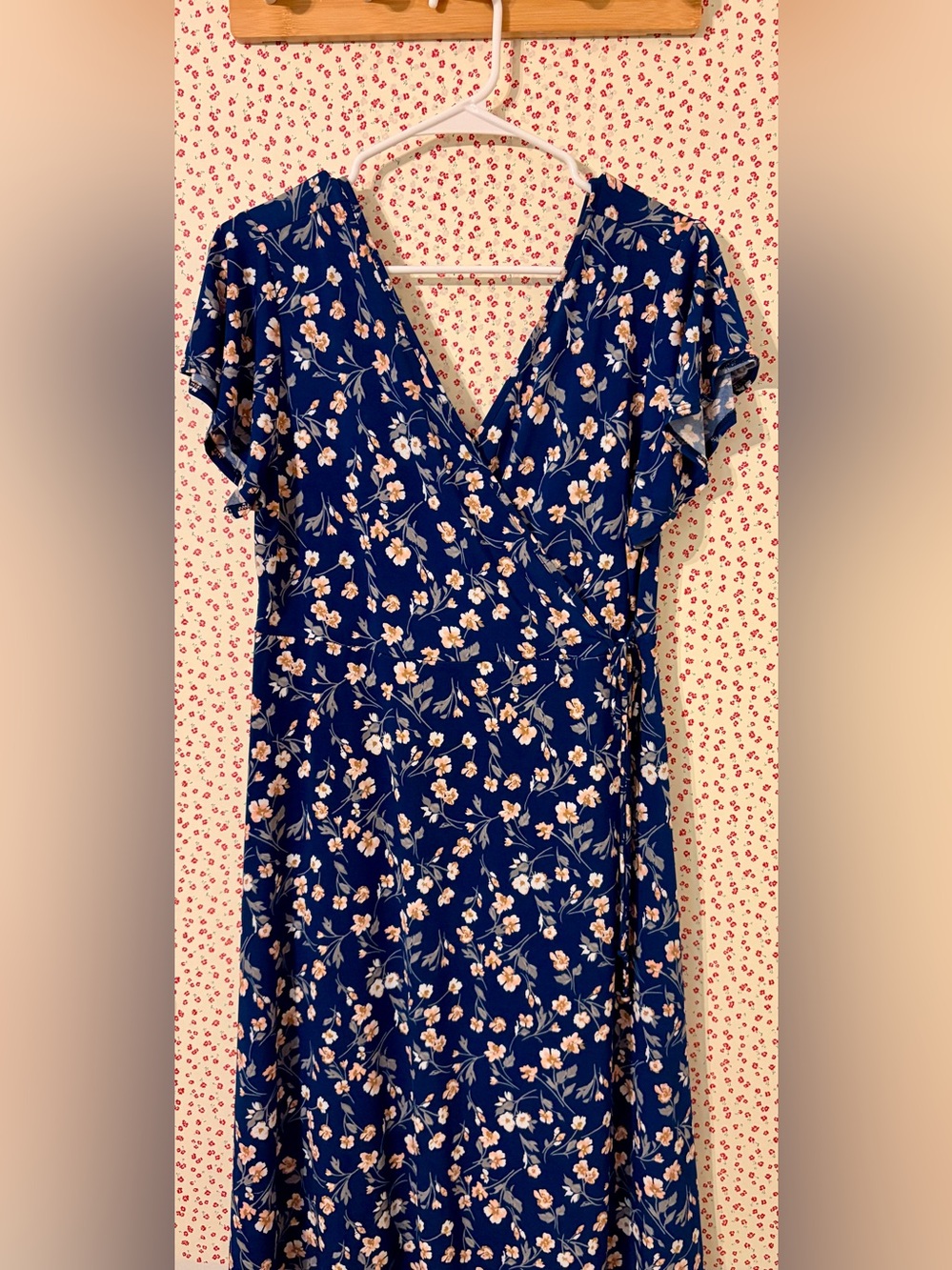 Kaileigh Navy Floral Midi Wrap Dress with Cream Blooms